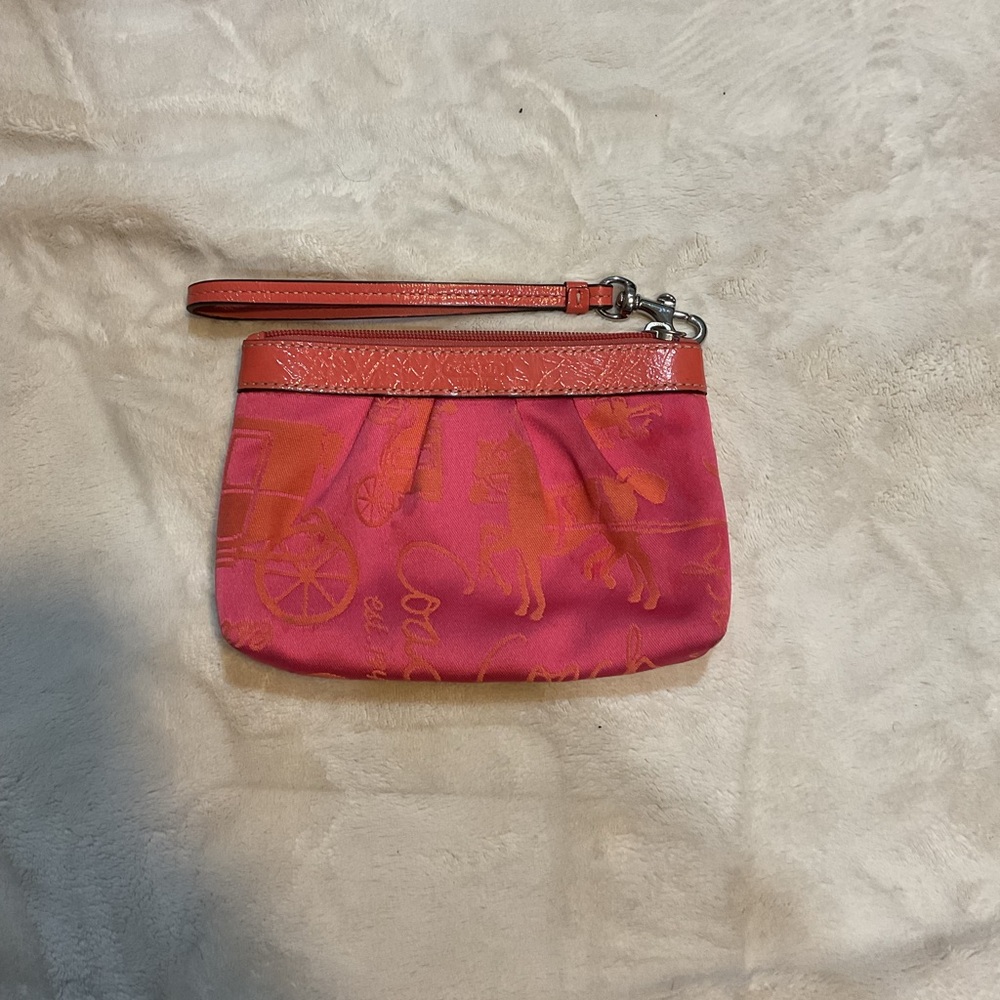 Real Coach Wrist wallet, Bright Pink & Orange